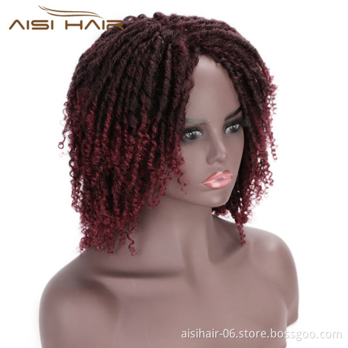 Aisi Hair Ombre Black Bug 14 Inch Wig Crochet Braids Wigs Soft Dreadlocks Hair High Temperature Fiber Short Wigs